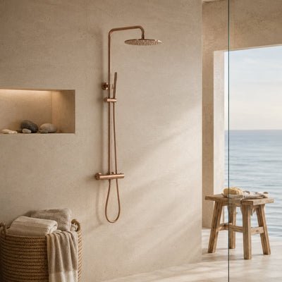 Colonne de Douche Murale Stellia Or Rose Brossé Thermostatique — Laiton Massif