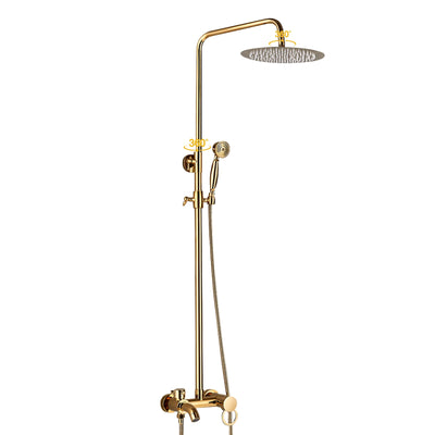 Colonne de Douche Thermostatique Dorée 3 Voies — Pommeau Pluie + Douchette + Bec Baignoire