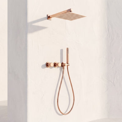 Colonne de Douche Encastrée Vael Or Rose Poli Laiton — Pommeau Pluie 250×250 mm