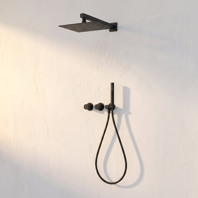 Colonne de Douche Encastrée Vael Noir Mat Laiton — Pommeau Pluie 250×250 mm