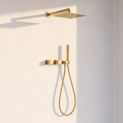 Colonne de Douche Encastrée Vael Or Brossé Laiton — Pommeau Pluie 250×250 mm
