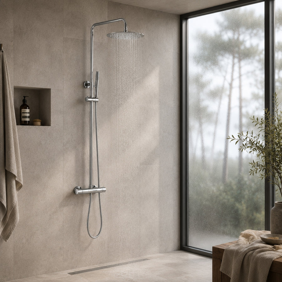 Colonne de Douche Murale Stellia Chromée Thermostatique — Laiton Massif