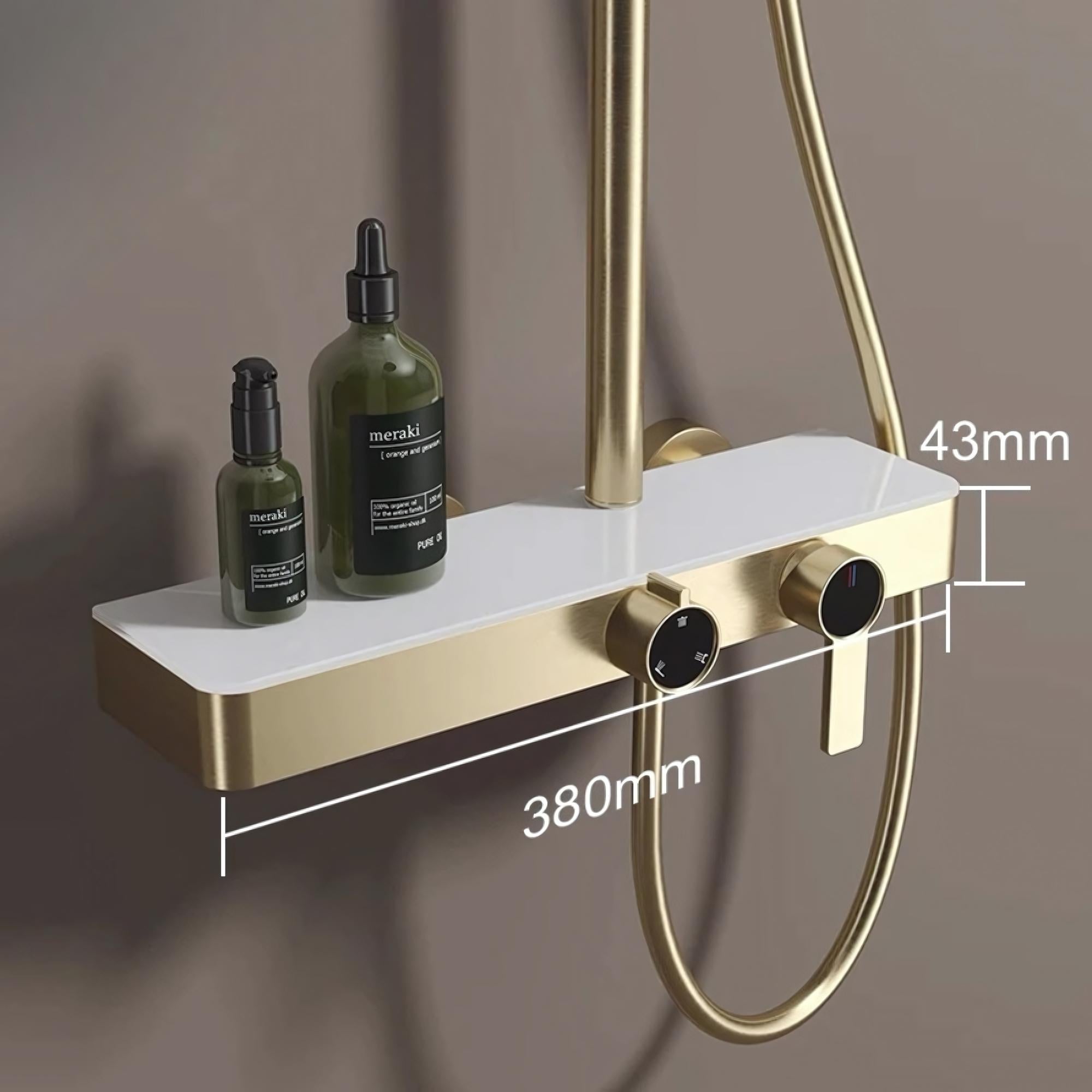 Colonne De Douche Thermostatique Dorée Avec Tablette