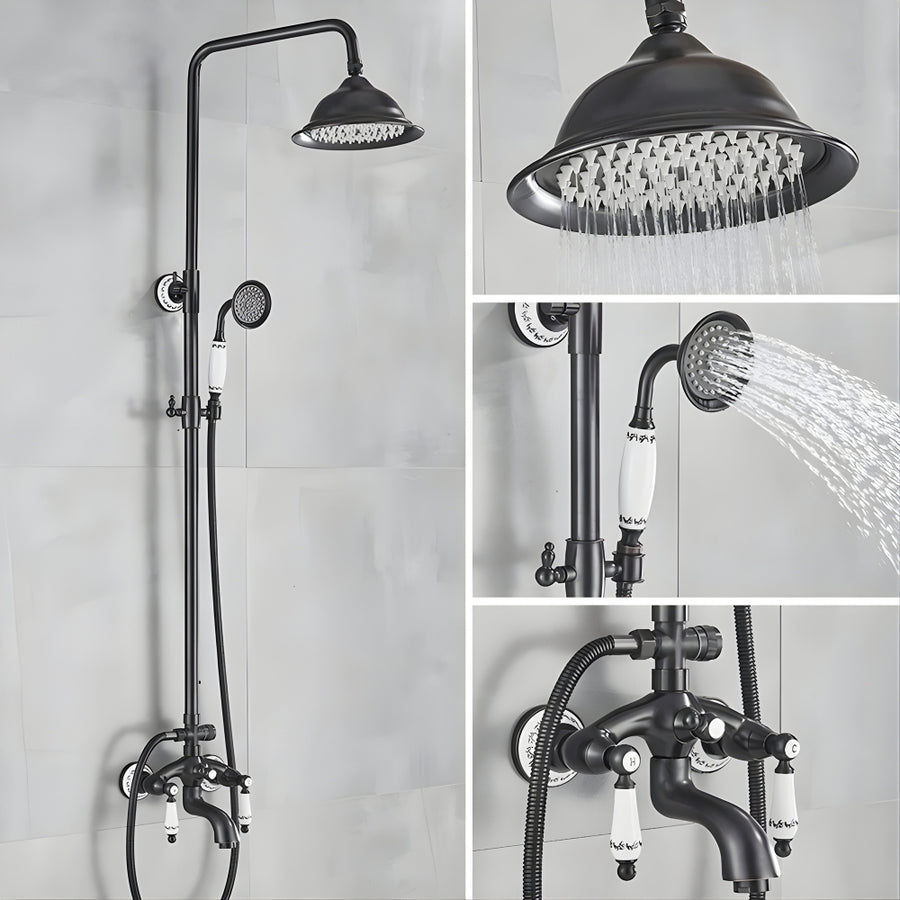 Colonne de Douche Murale Noire 3 Fonctions — Pluie, Douchette et Bec Baignoire
