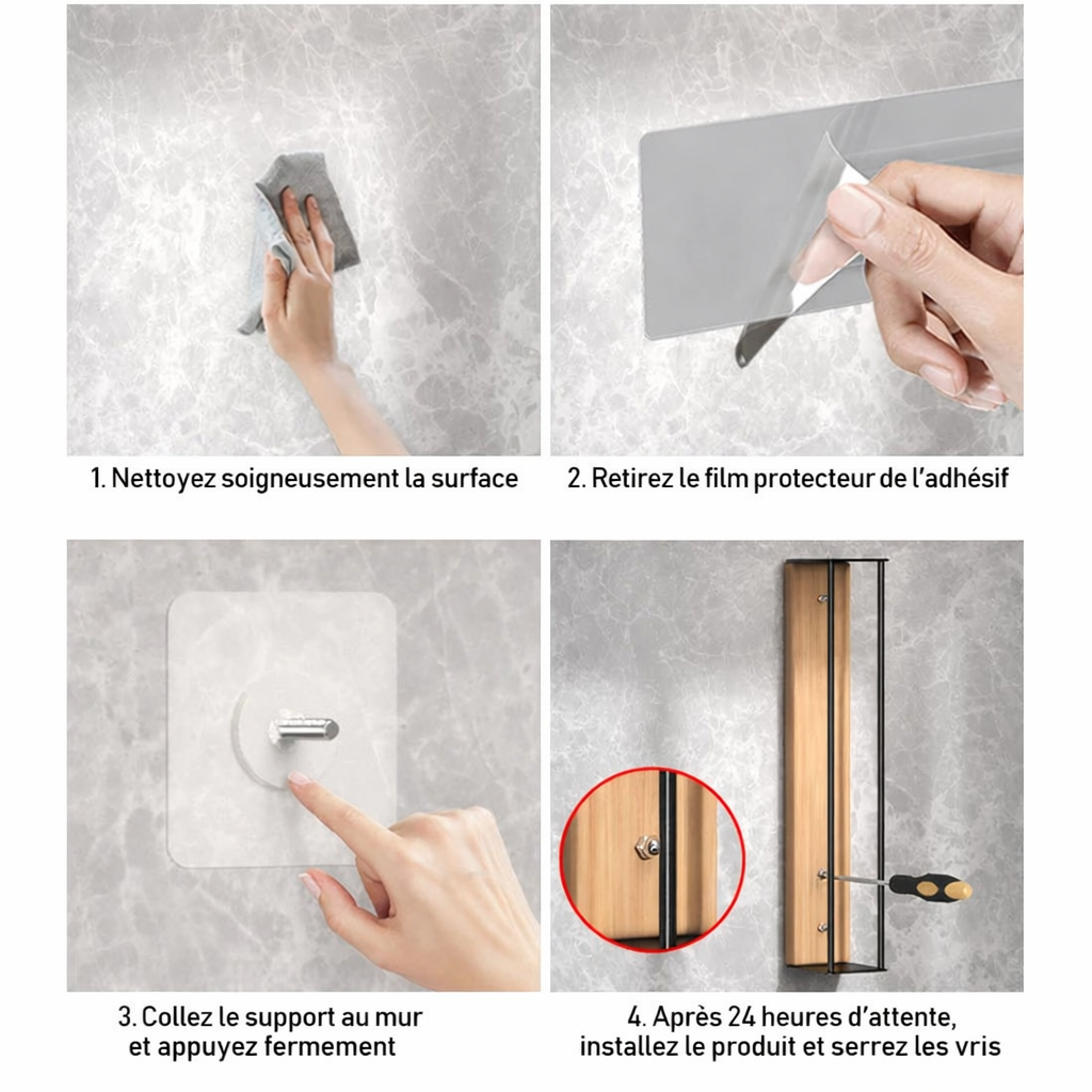 Porte-serviettes mural modulable en bois et métal | Rangement serviettes salle de bain