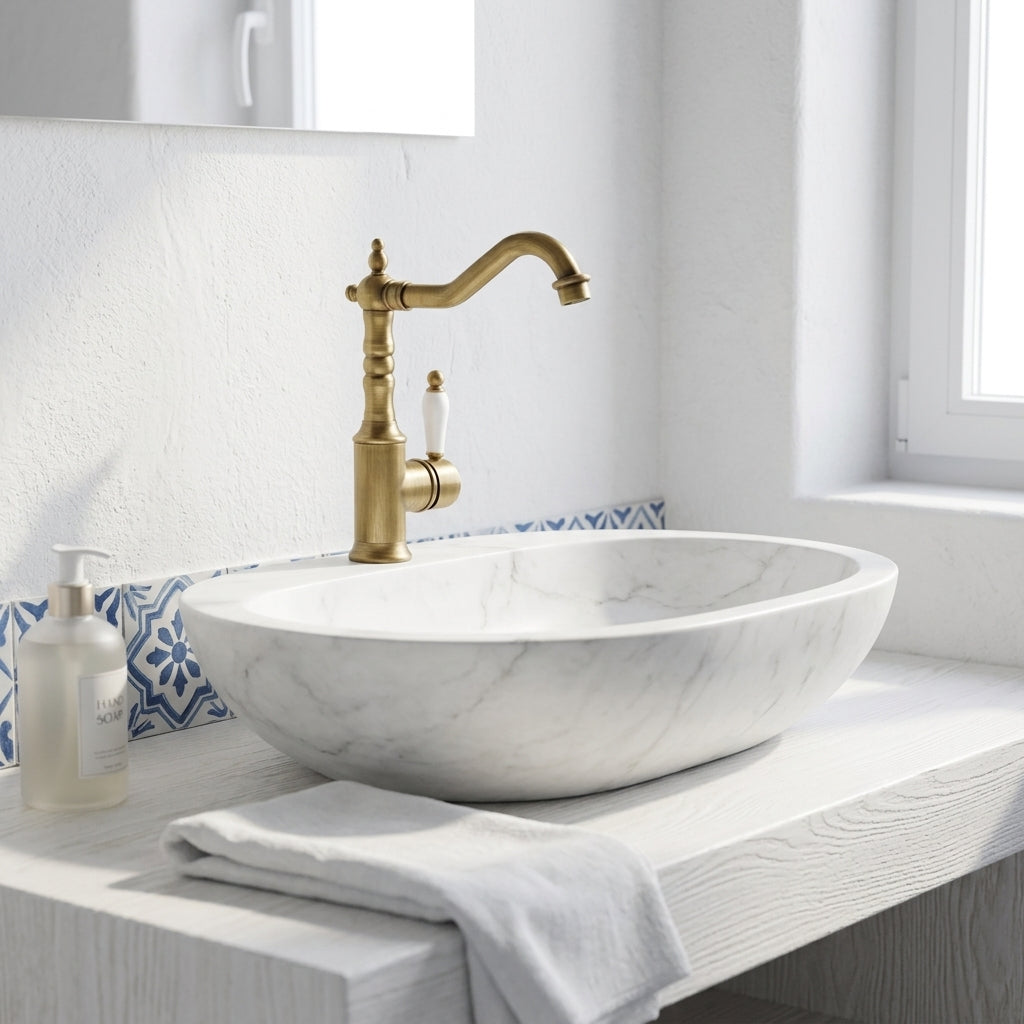Robinet Lavabo Rétro Bronze Antique — Bec Pivotant en Laiton