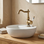 Robinet Lavabo Rétro Laiton Antique Bec Pivotant — Finition Céramique