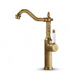 Robinet Lavabo Rétro Bronze Antique — Bec Pivotant en Laiton