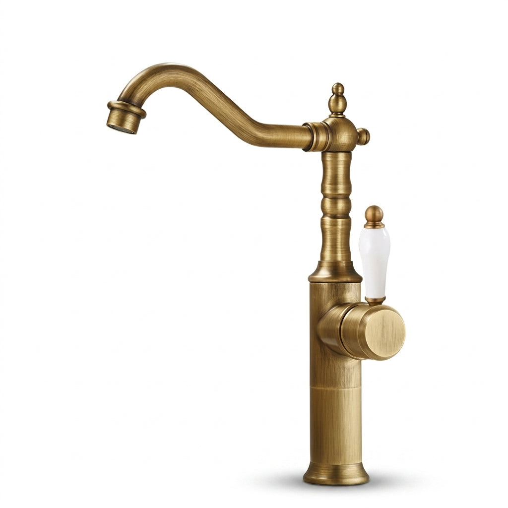 Robinet Lavabo Rétro Bronze Antique — Bec Pivotant en Laiton