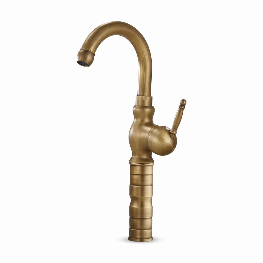 Robinet Vasque Rétro Orna Bronze Antique — Col de Cygne Sculpté 380 mm
