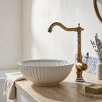 Robinet Lavabo Rétro Laiton Antique Bec Pivotant — Finition Céramique