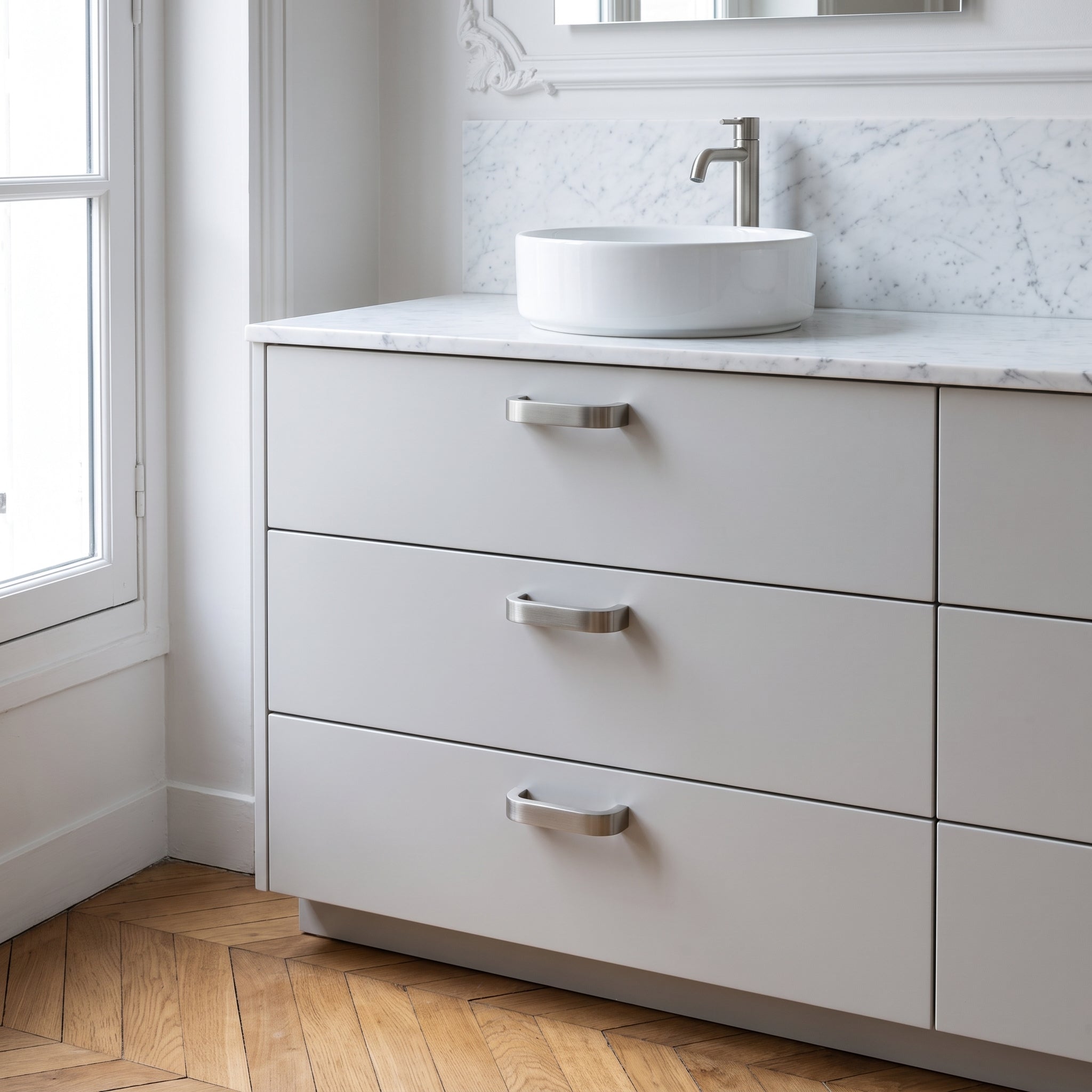 Meuble vasque avec poignées Arco nickel brossé