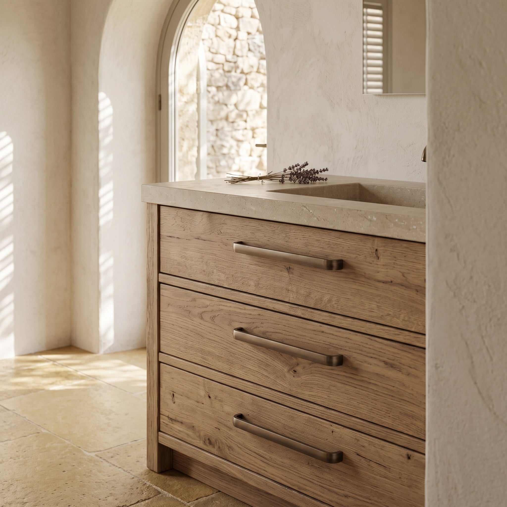Salle de bain provençale — poignées Arco et lavande