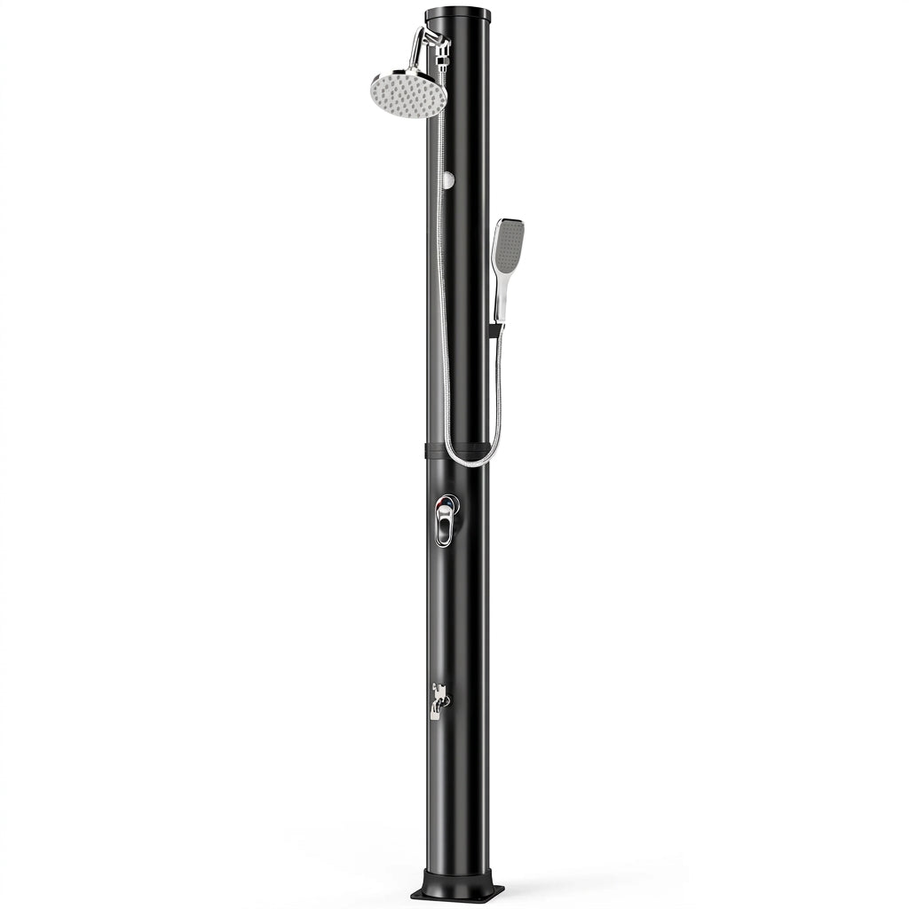 Douche Solaire de Jardin 40L Noire — Douchette, Rince-Pieds et Température Réglable