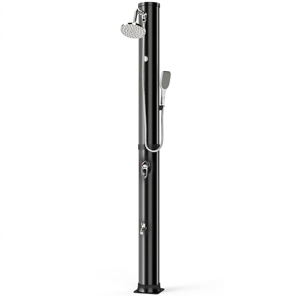 Douche Solaire de Jardin 40L Noire — Douchette, Rince-Pieds et Température Réglable