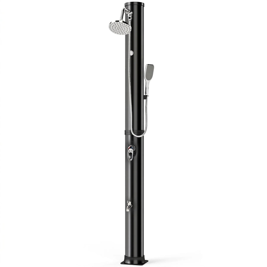 Douche Solaire de Jardin 40L Noire — Douchette, Rince-Pieds et Température Réglable