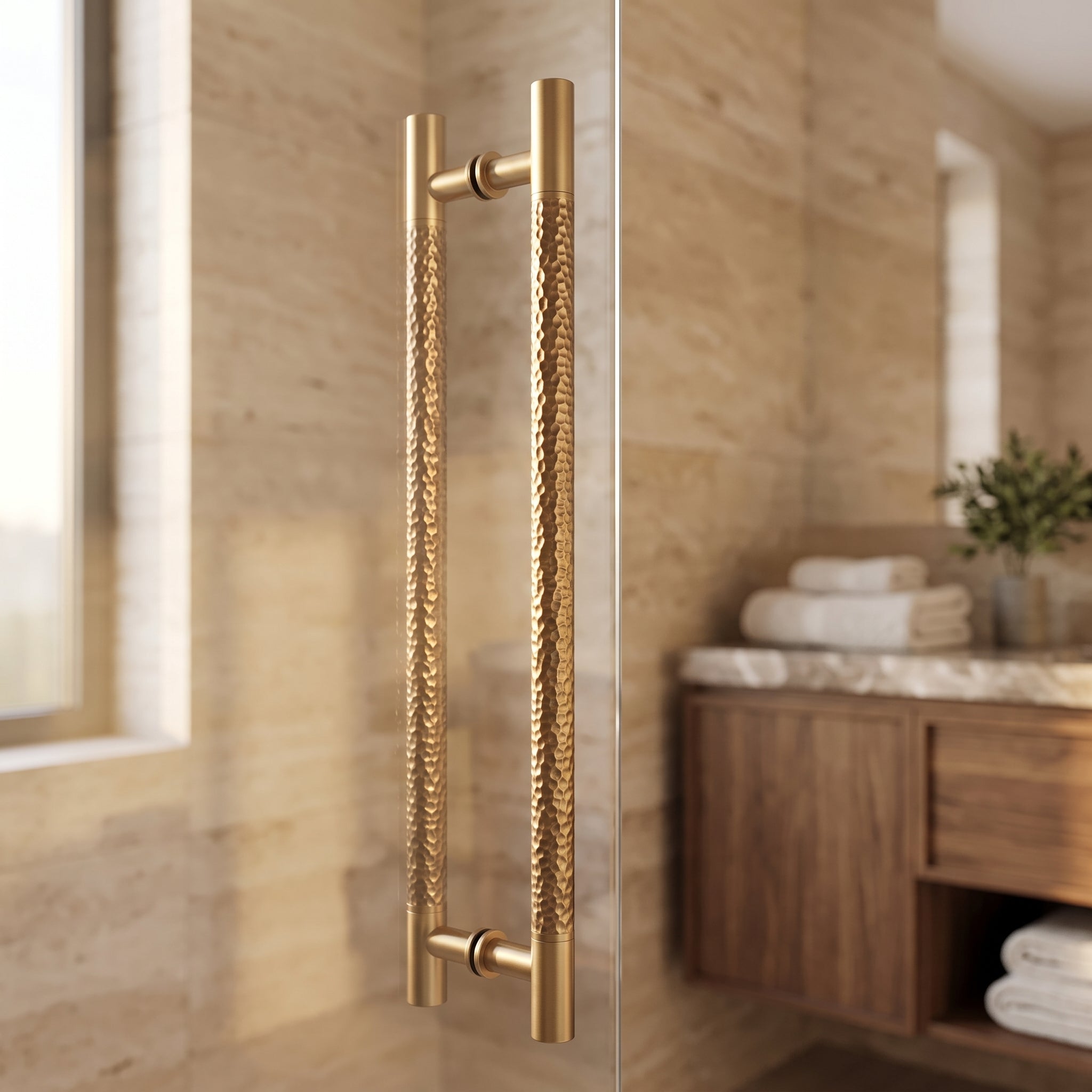 Poignée de Porte Stria Martelée Laiton — Bâton de Tirage 300 mm Simple Face