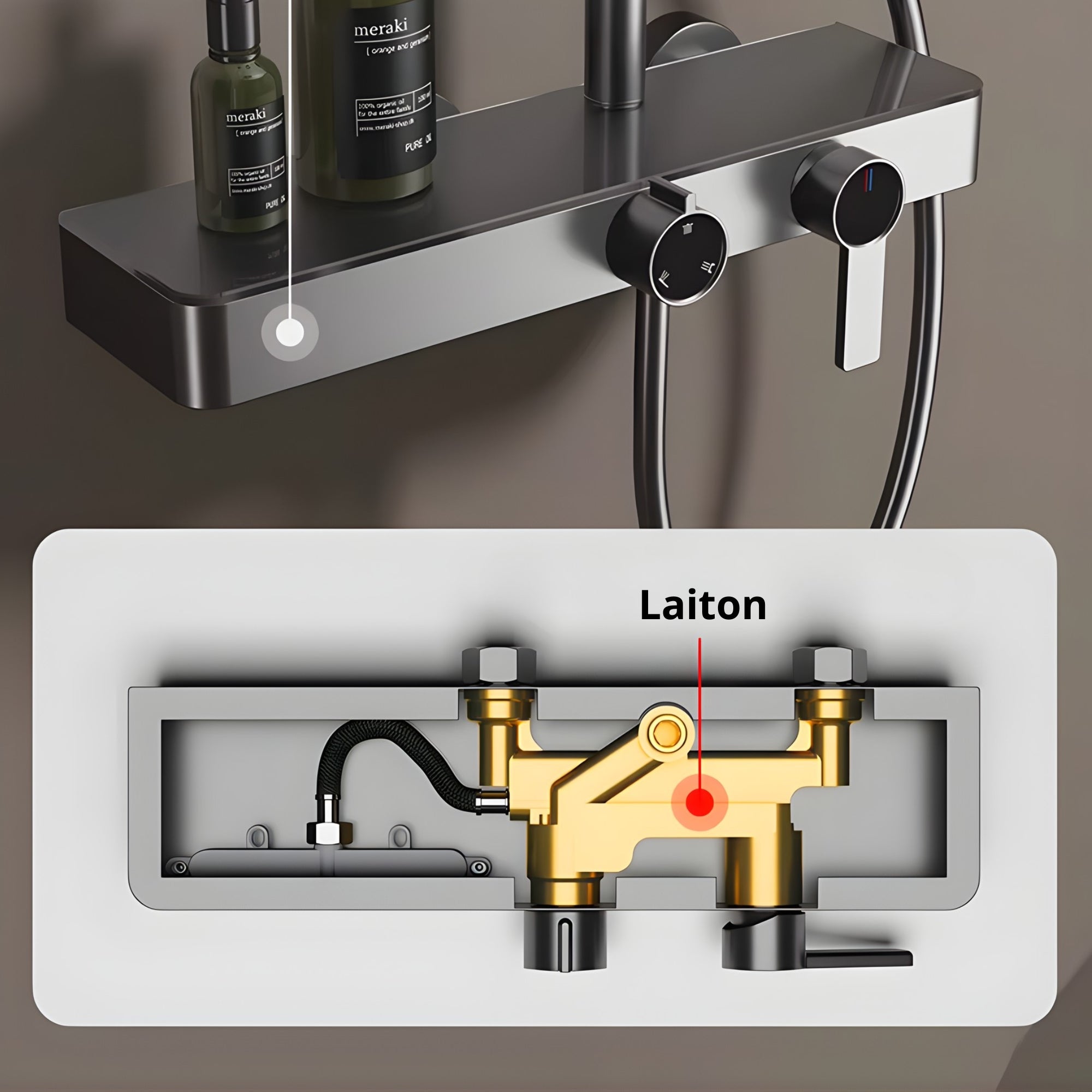 Colonne De Douche Thermostatique Dorée Avec Tablette