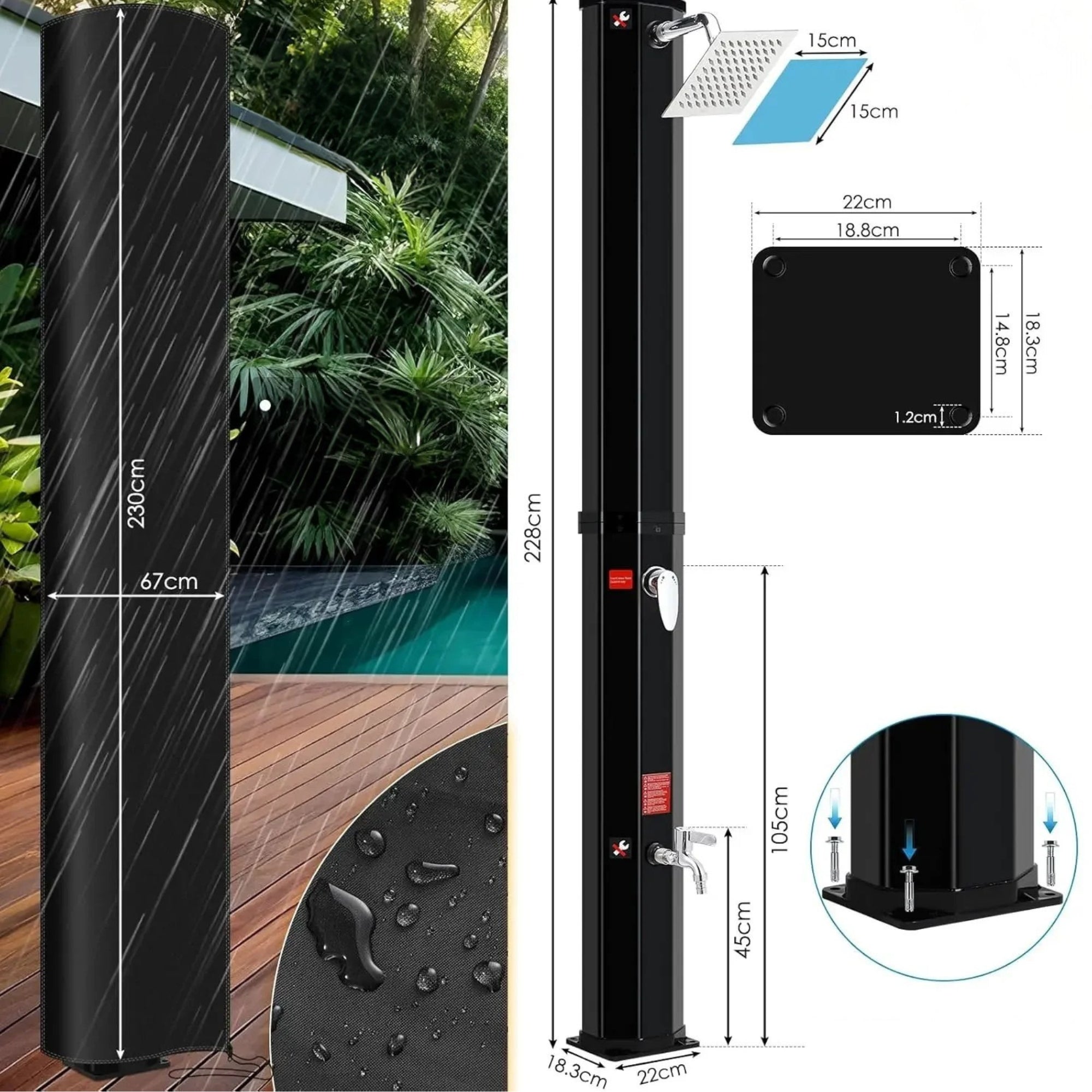 Douche Solaire Extérieure 60L Sur Pied
