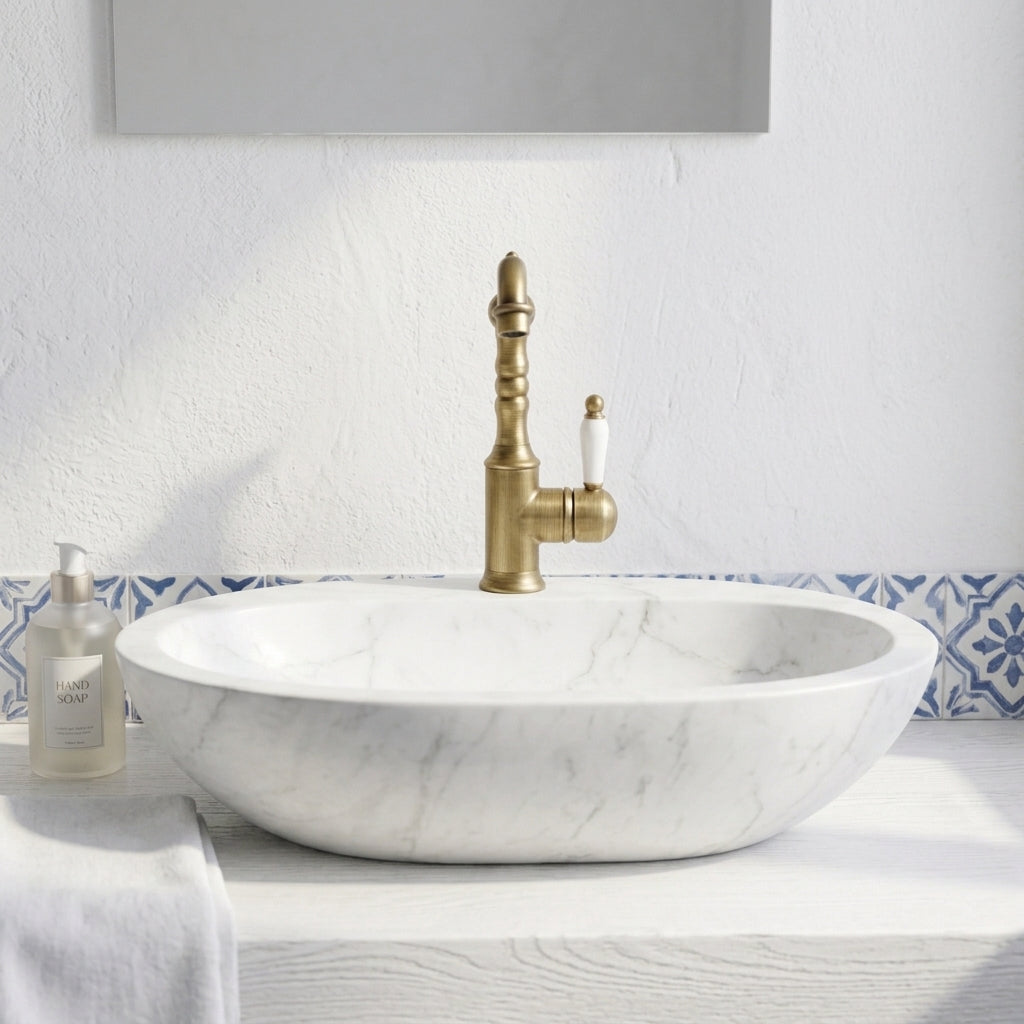 Robinet Lavabo Rétro Bronze Antique — Bec Pivotant en Laiton