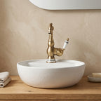 Robinet Lavabo Rétro Laiton Antique Bec Pivotant — Finition Céramique