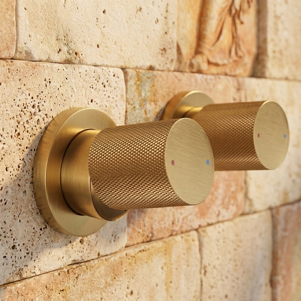 Colonne de Douche Encastrée Vael Or Brossé Laiton — Pommeau Pluie 250×250 mm