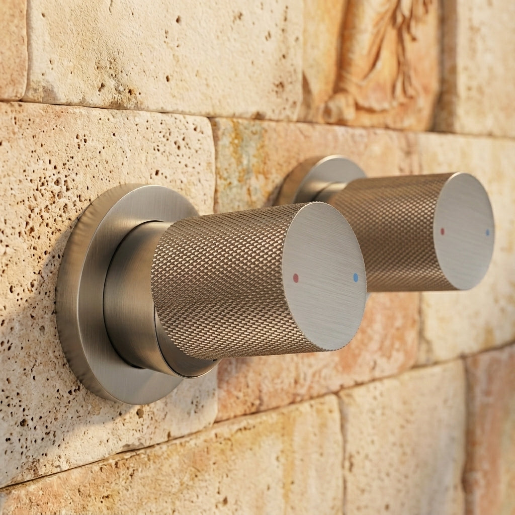 Colonne de Douche Encastrée Vael Nickel Brossé Laiton — Pommeau Pluie 250×250 mm