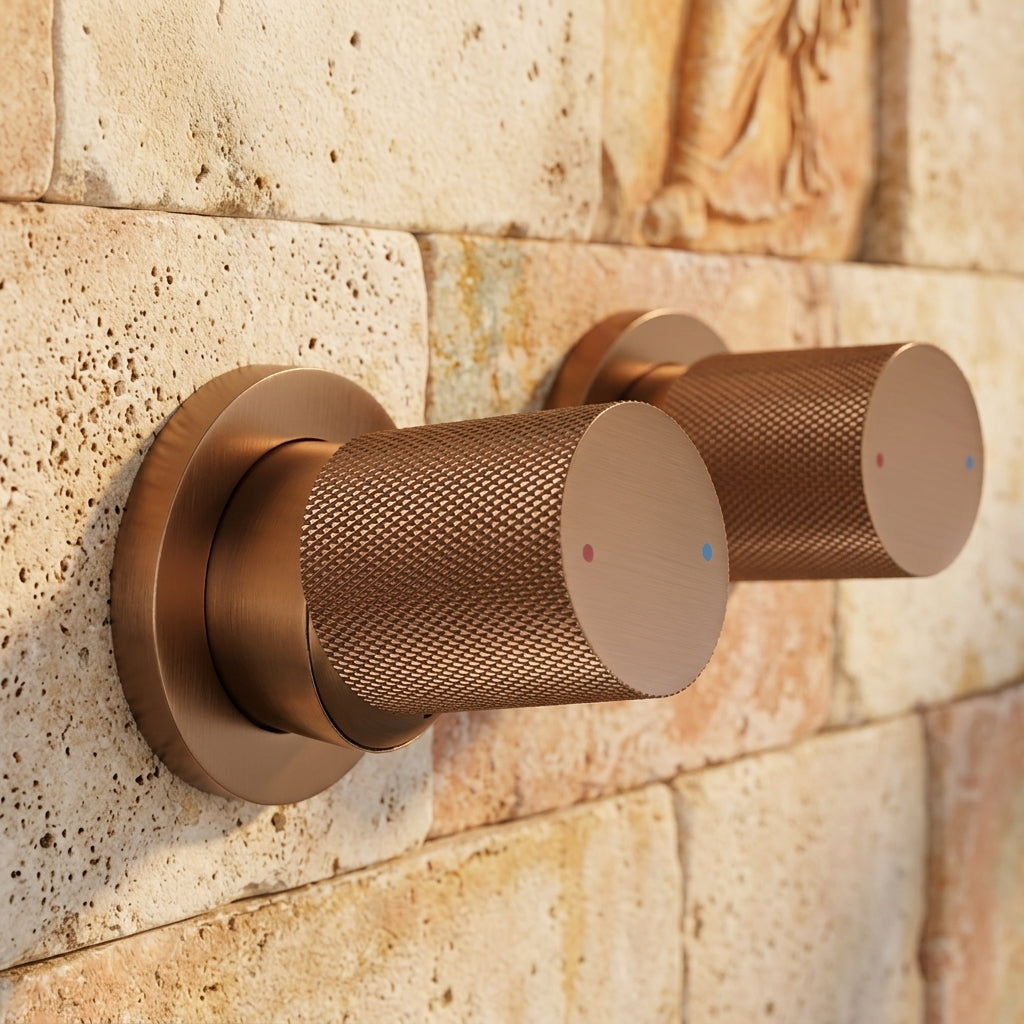 Colonne de Douche Encastrée Vael Or Rose Brossé Laiton — Pommeau Pluie 250×250 mm