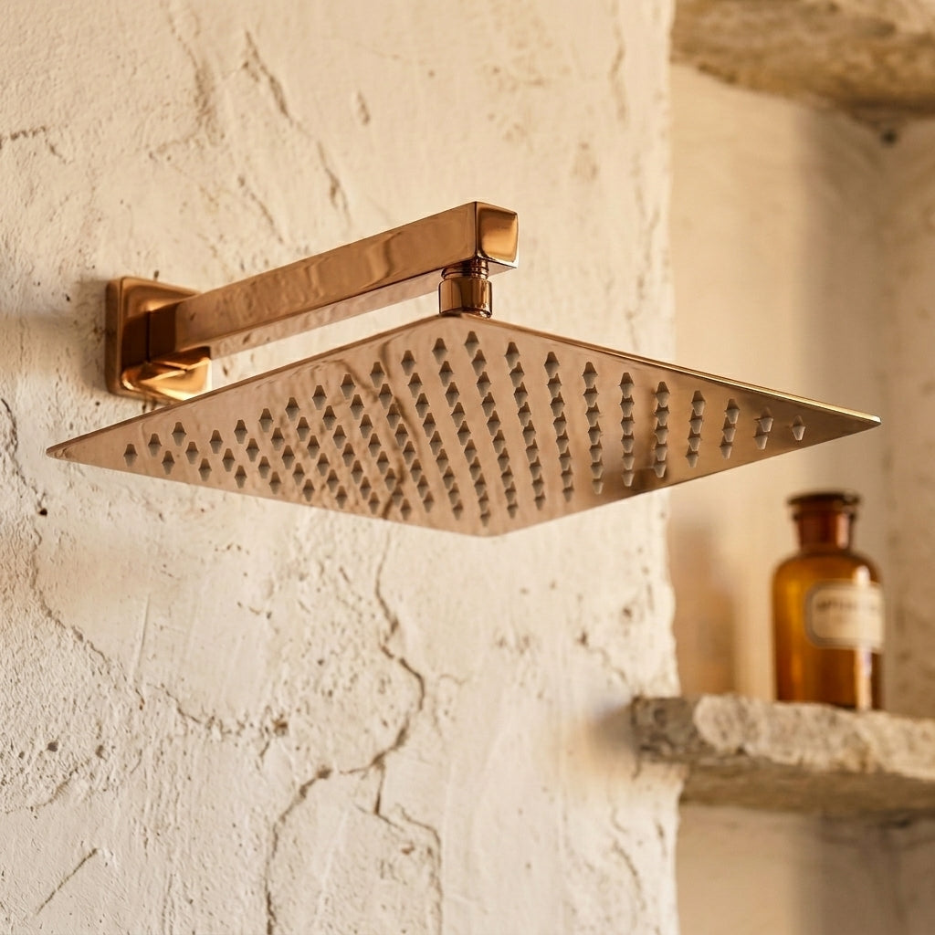 Colonne de Douche Encastrée Vael Or Rose Poli Laiton — Pommeau Pluie 250×250 mm