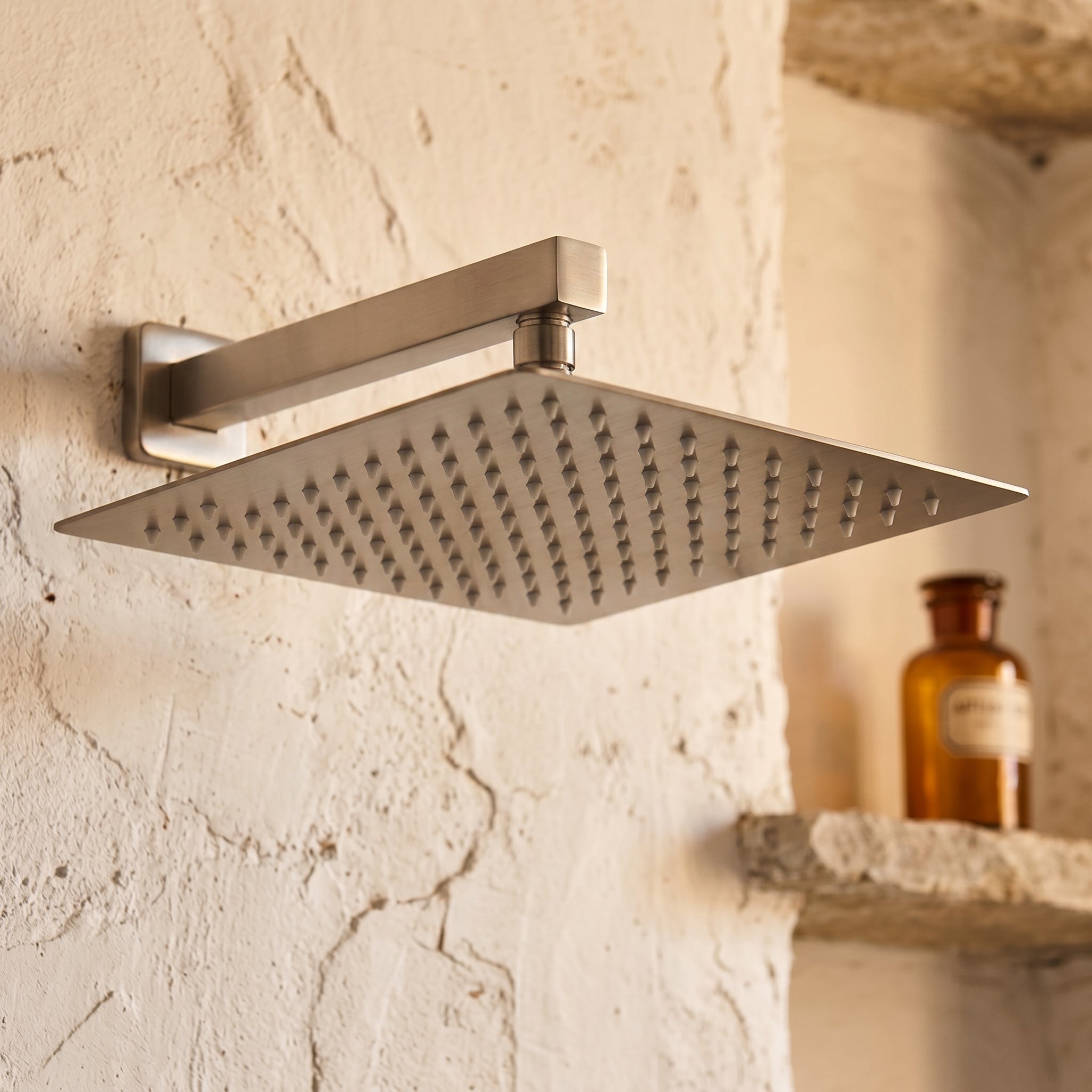 Colonne de Douche Encastrée Vael Nickel Brossé Laiton — Pommeau Pluie 250×250 mm