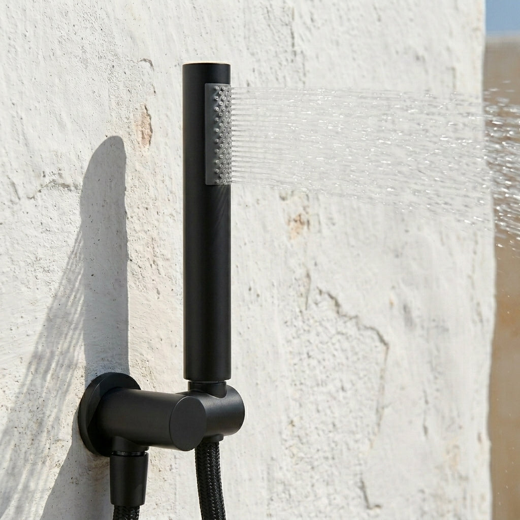 Colonne de Douche Encastrée Vael Noir Mat Laiton — Pommeau Pluie 250×250 mm