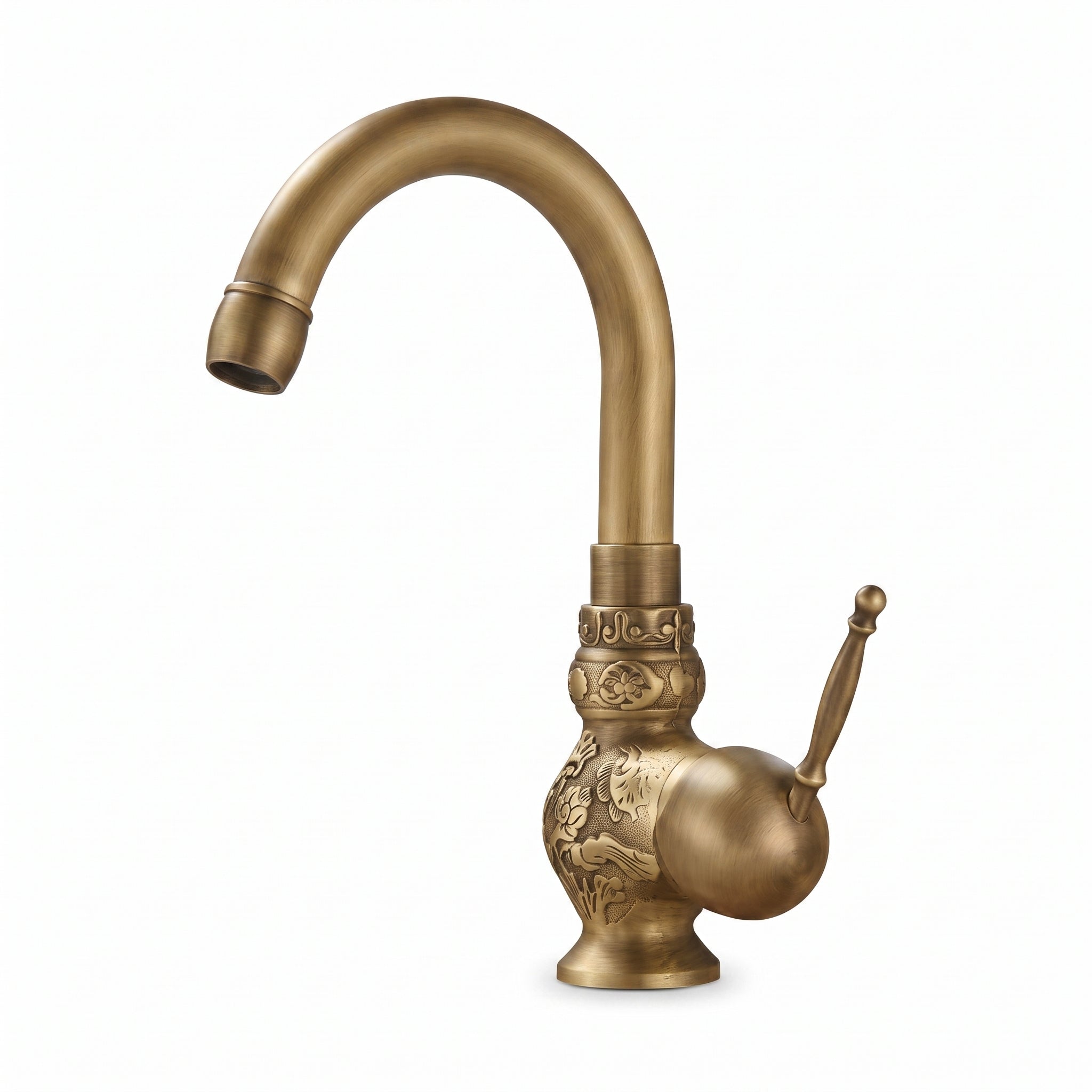 Robinet Lavabo Rétro Orna Bronze Antique — Col de Cygne Sculpté 245 mm