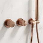 Colonne de Douche Encastrée Vael Or Rose Poli Laiton — Pommeau Pluie 250×250 mm