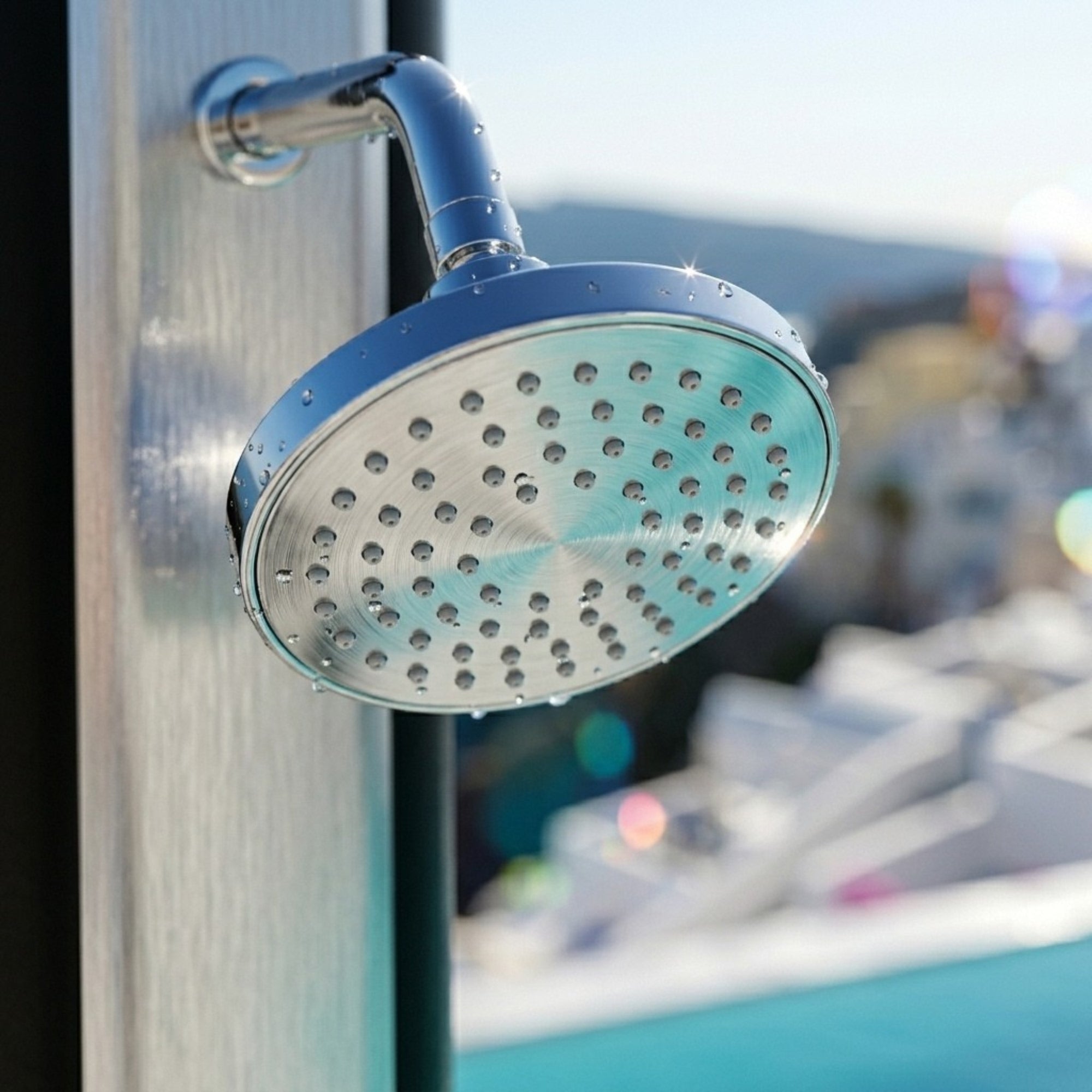 Douche Solaire Extérieure 40L — Pommeau Pluie 360°, Lave-Pieds, Mitigeur