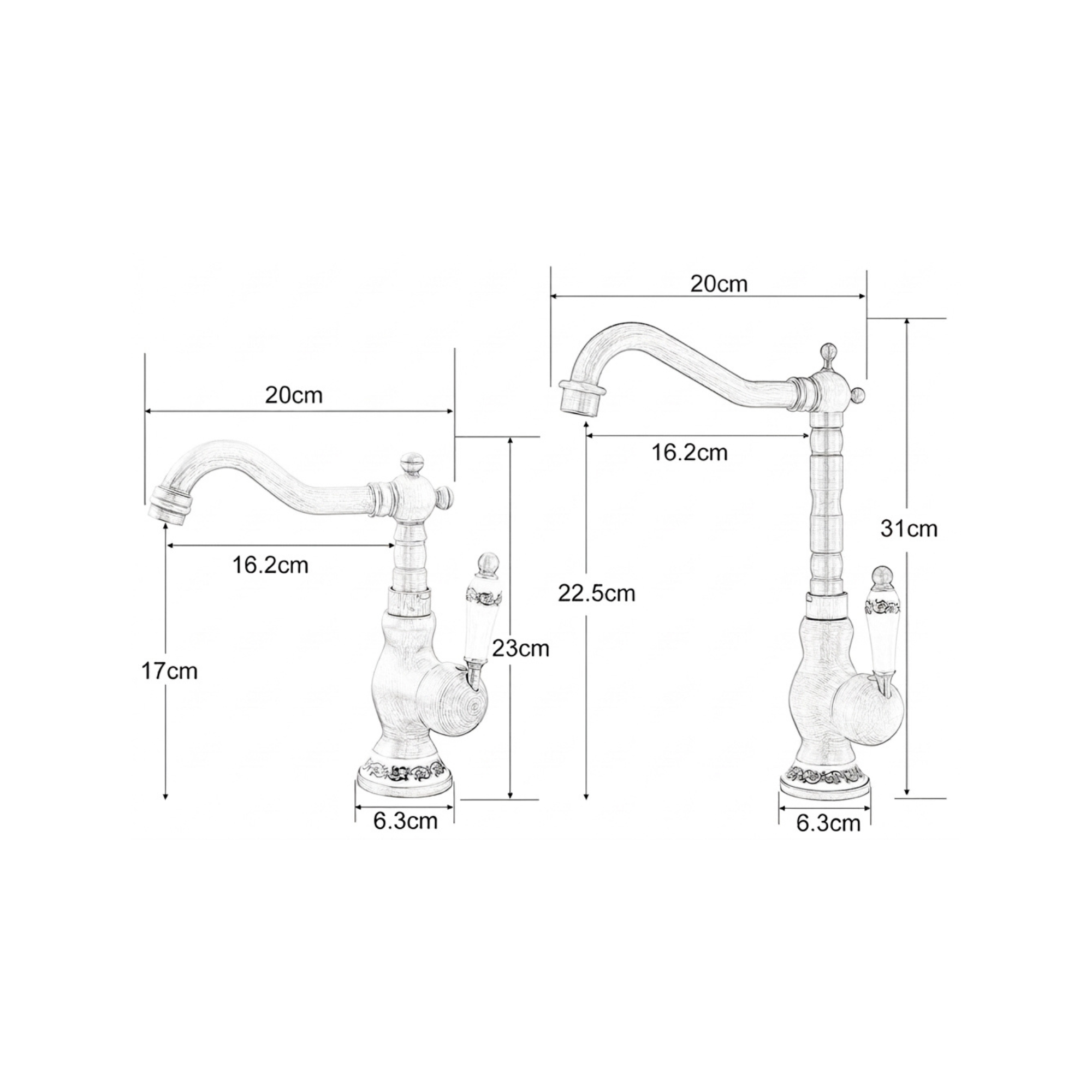 Robinet Lavabo Rétro Laiton Antique Bec Pivotant — Finition Céramique