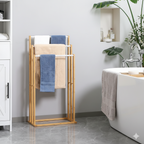 Porte-serviette sur pied en bambou 3 barres acier