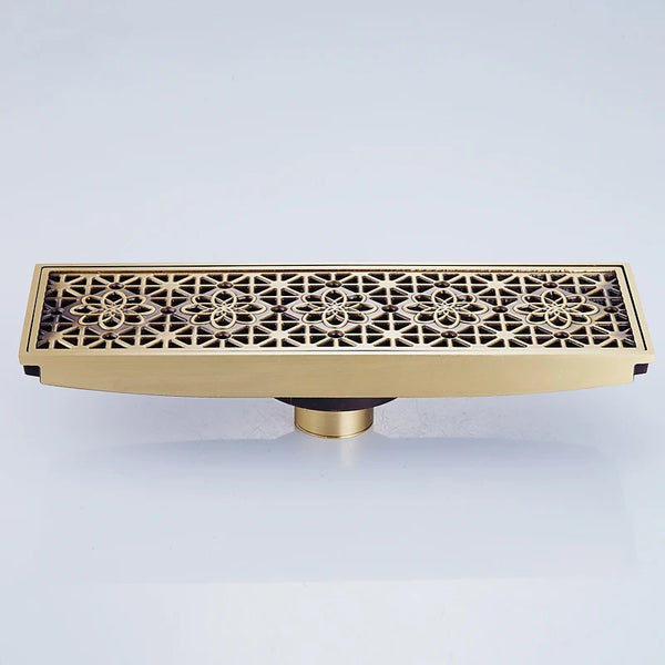 Bonde de Douche Linéaire Laiton Antique — 20 à 30 cm, 4 Modèles