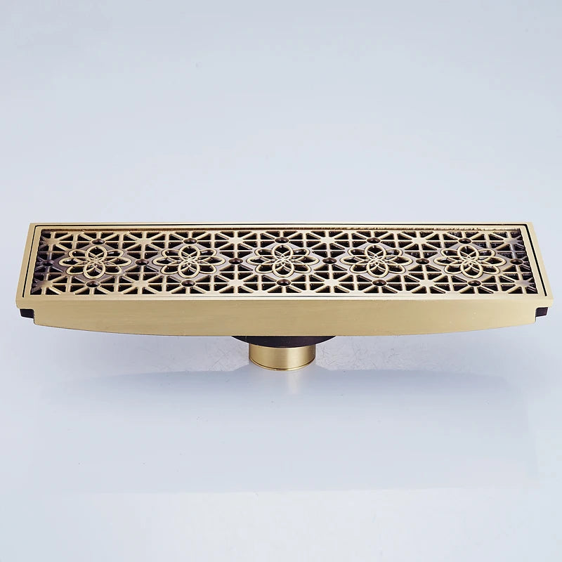 Bonde de Douche Linéaire Laiton Antique — 20 à 30 cm, 4 Modèles