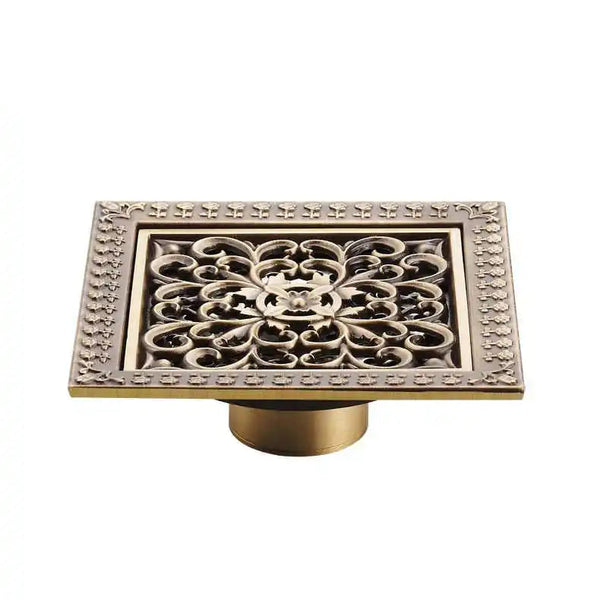 Bonde de Douche Anti-Odeur Laiton Antique 12x12 cm — 9 Motifs au Choix
