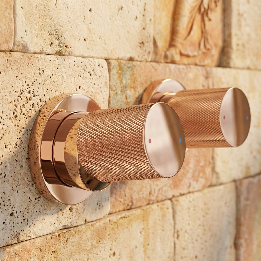 Colonne de Douche Encastrée Vael Or Rose Poli Laiton — Pommeau Pluie 250×250 mm