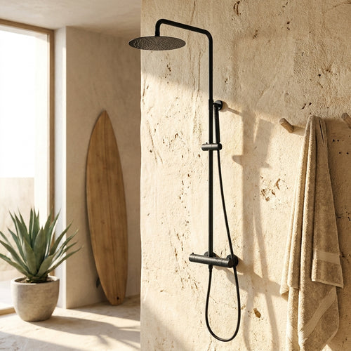 Colonne de Douche Murale Stellia Noir Mat Thermostatique — Laiton Massif
