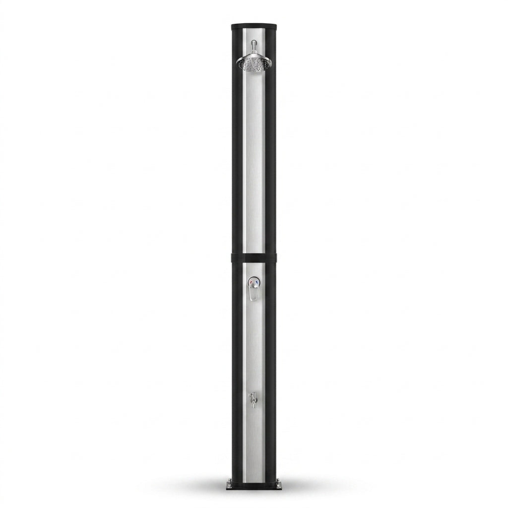 Douche Solaire Extérieure 40L — Pommeau Pluie 360°, Lave-Pieds, Mitigeur