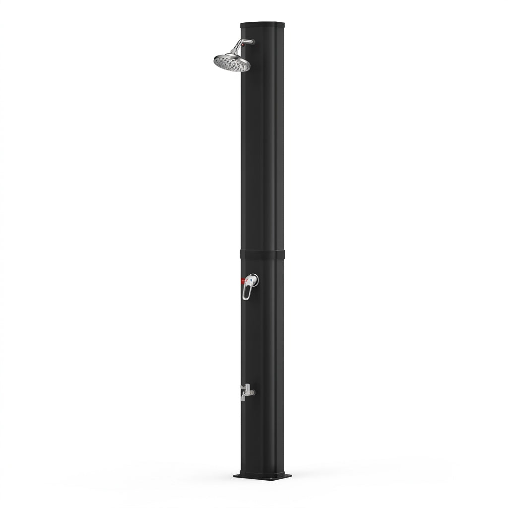 Douche Solaire Extérieure 40L — Pommeau Pluie 360°, Lave-Pieds, Mitigeur