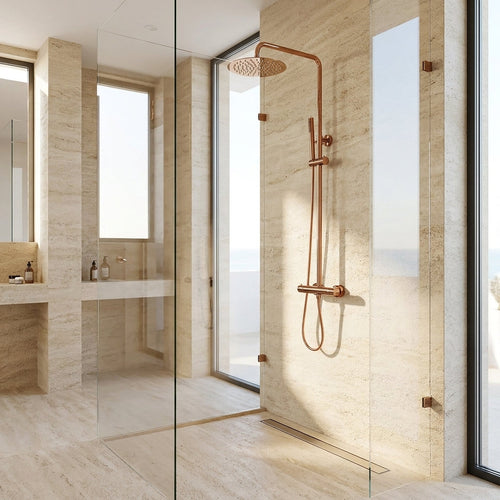 Colonne de Douche Murale Stellia Or Rose Poli Thermostatique — Laiton Massif
