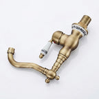 Robinet Lavabo Rétro Laiton Antique Bec Pivotant — Finition Céramique
