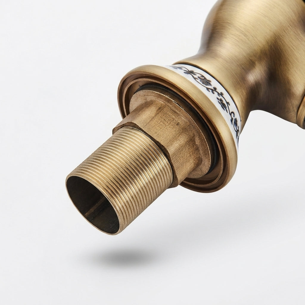 Robinet Lavabo Rétro Laiton Antique Bec Pivotant — Finition Céramique