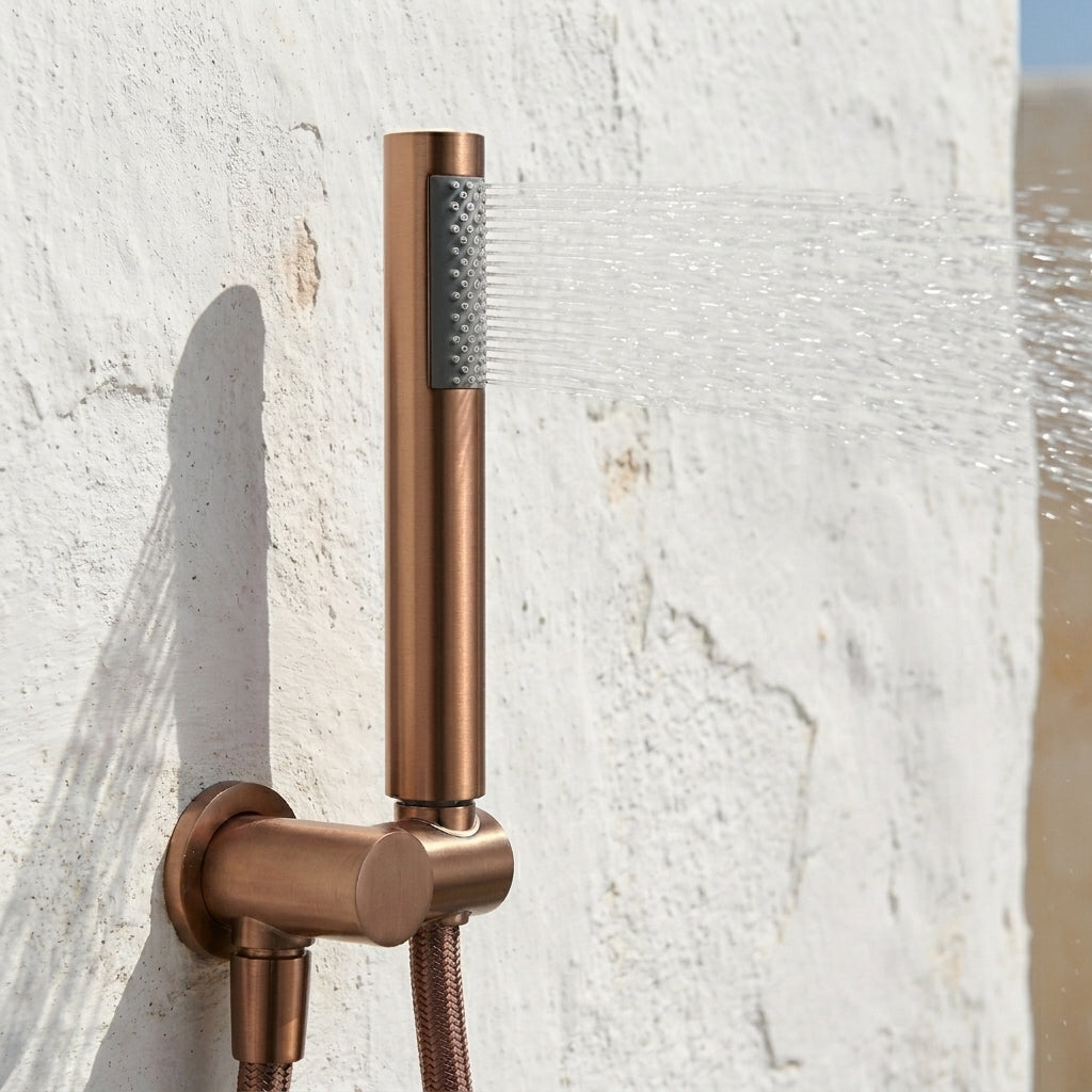 Colonne de Douche Encastrée Vael Or Rose Brossé Laiton — Pommeau Pluie 250×250 mm