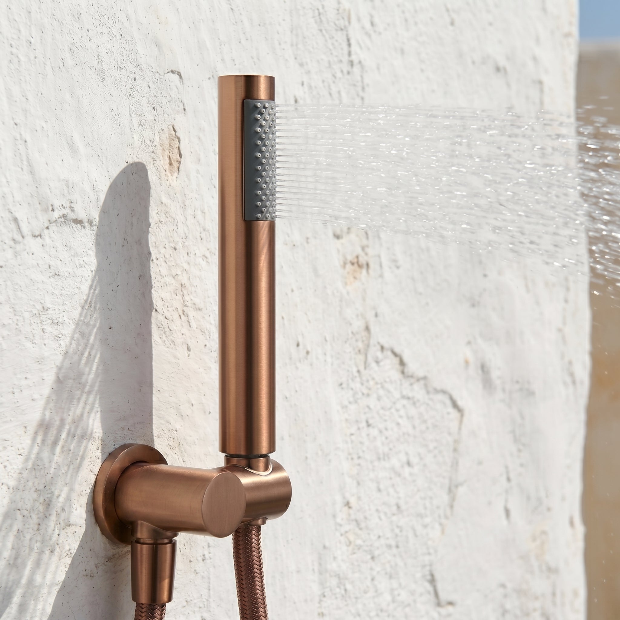 Colonne de Douche Encastrée Vael Or Rose Brossé Laiton — Pommeau Pluie 250×250 mm