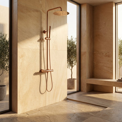 Colonne de Douche Murale Stellia Or Rose Poli Thermostatique — Laiton Massif