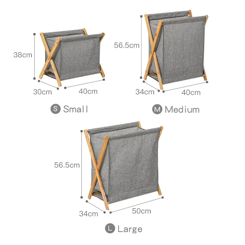 Panier à Linge Pliable Bois et Tissu